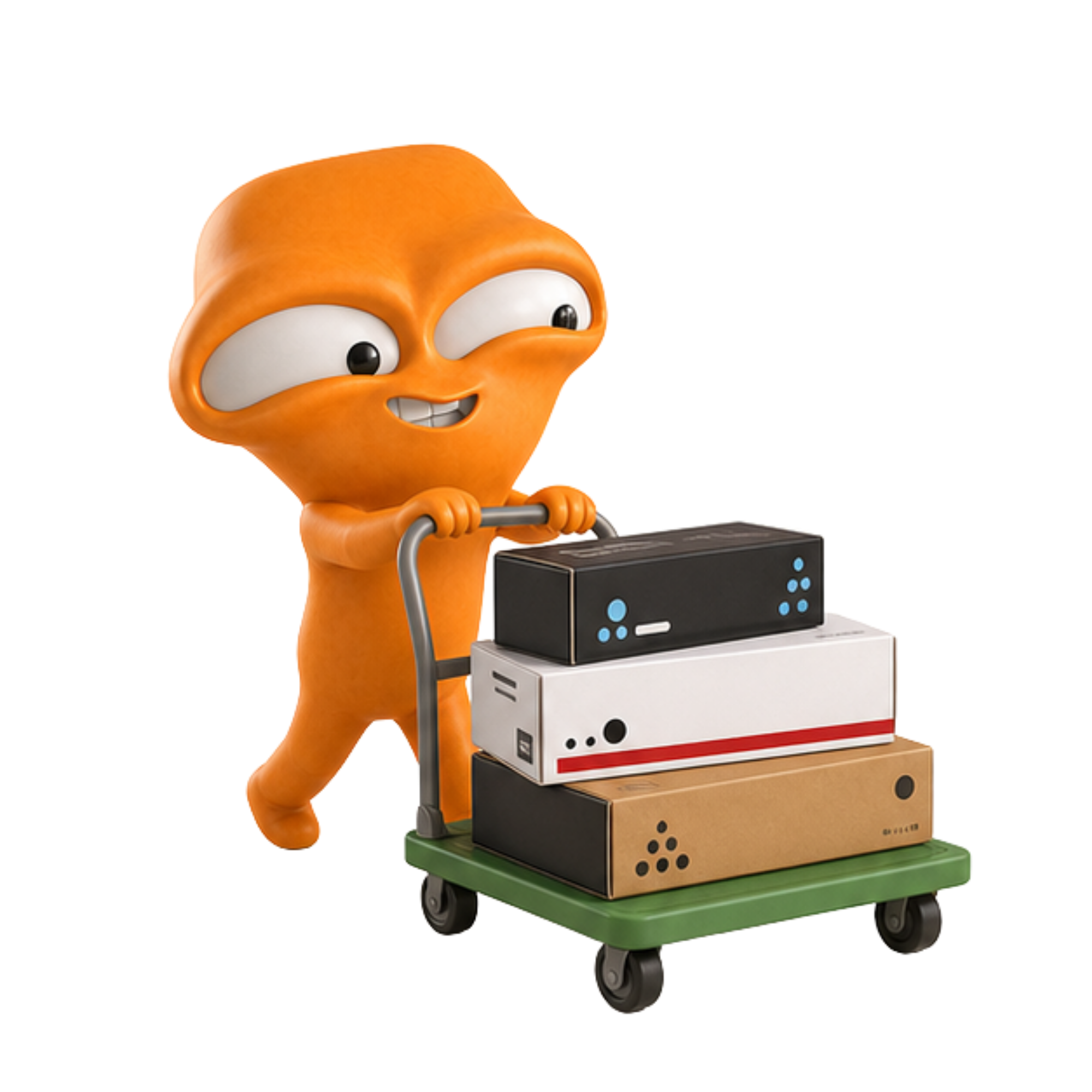 綠在 mascot 推著回收車收走打印耗材